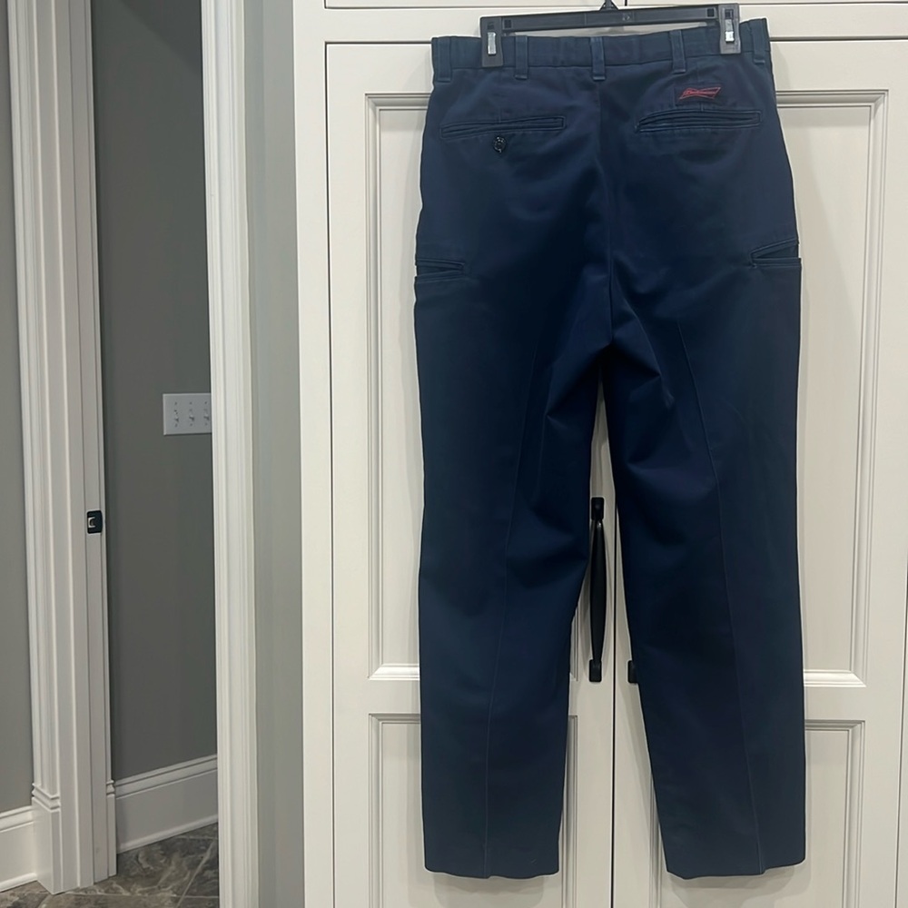 Budweiser Cargo Pants Navy Blue Baggy Fit Pleated Front 90s. Size 32 men vintage
